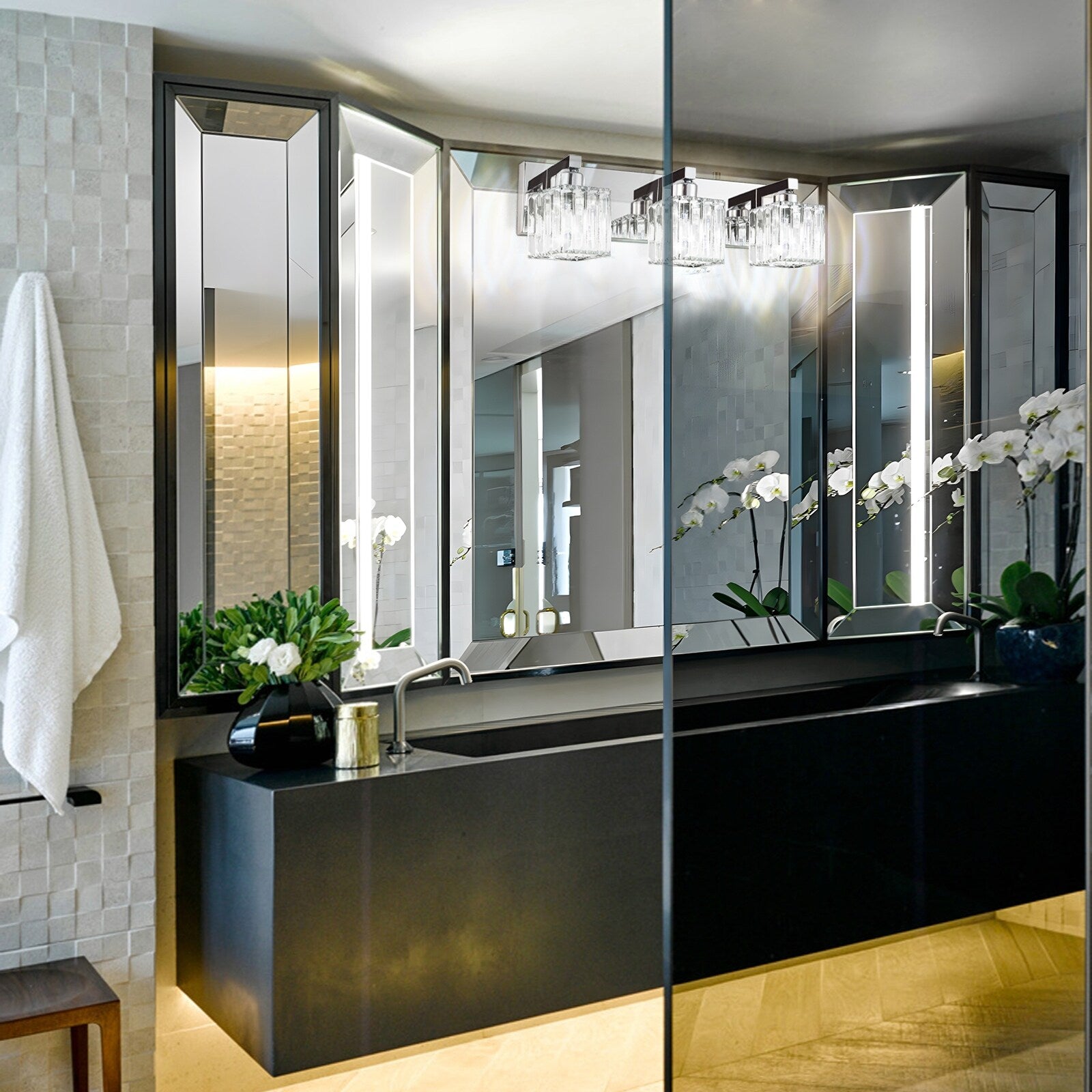 Applique murale de salle de bain 2/3/4/5 lumières avec abat-jour en cristal