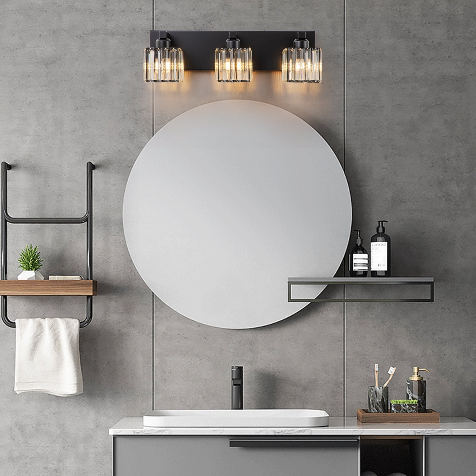 Applique murale de salle de bain 2/3/4/5 lumières avec abat-jour en cristal