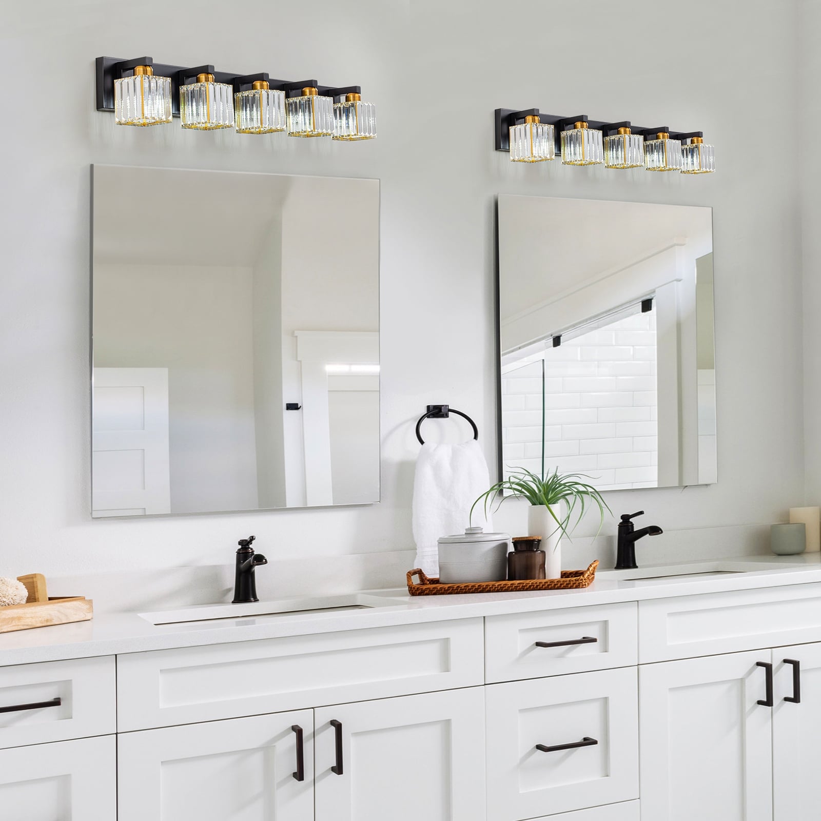 Applique murale de salle de bain 2/3/4/5 lumières avec abat-jour en cristal