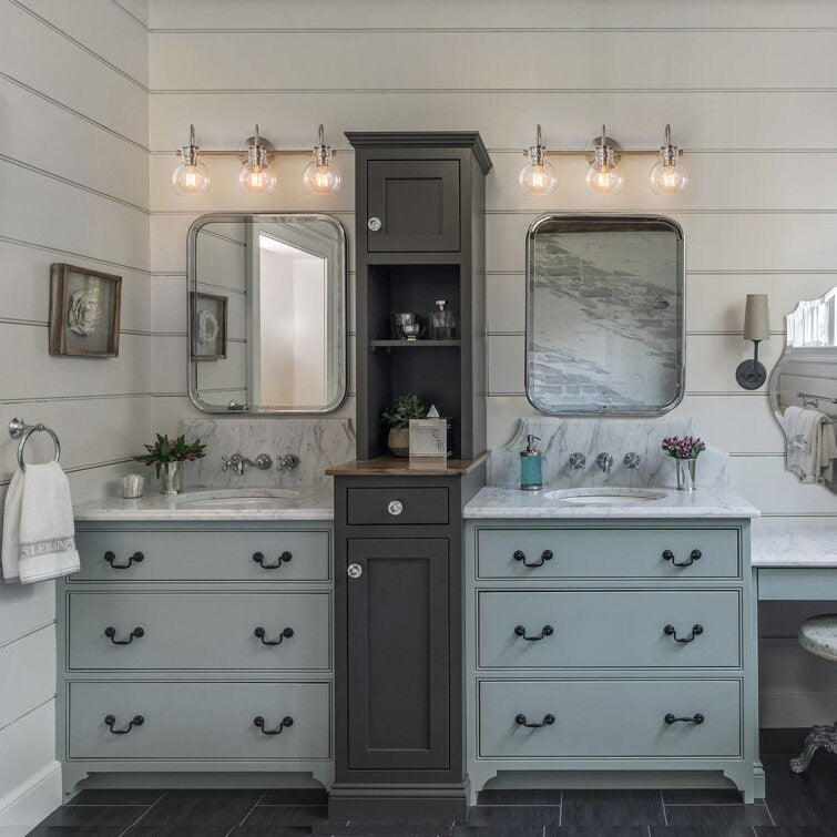 Applique murale de salle de bain à 2/3 lumières avec abat-jour en verre