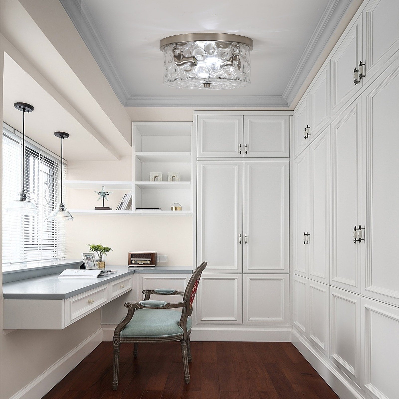 Plafonnier encastré à 2 lumières avec verre martelé transparent