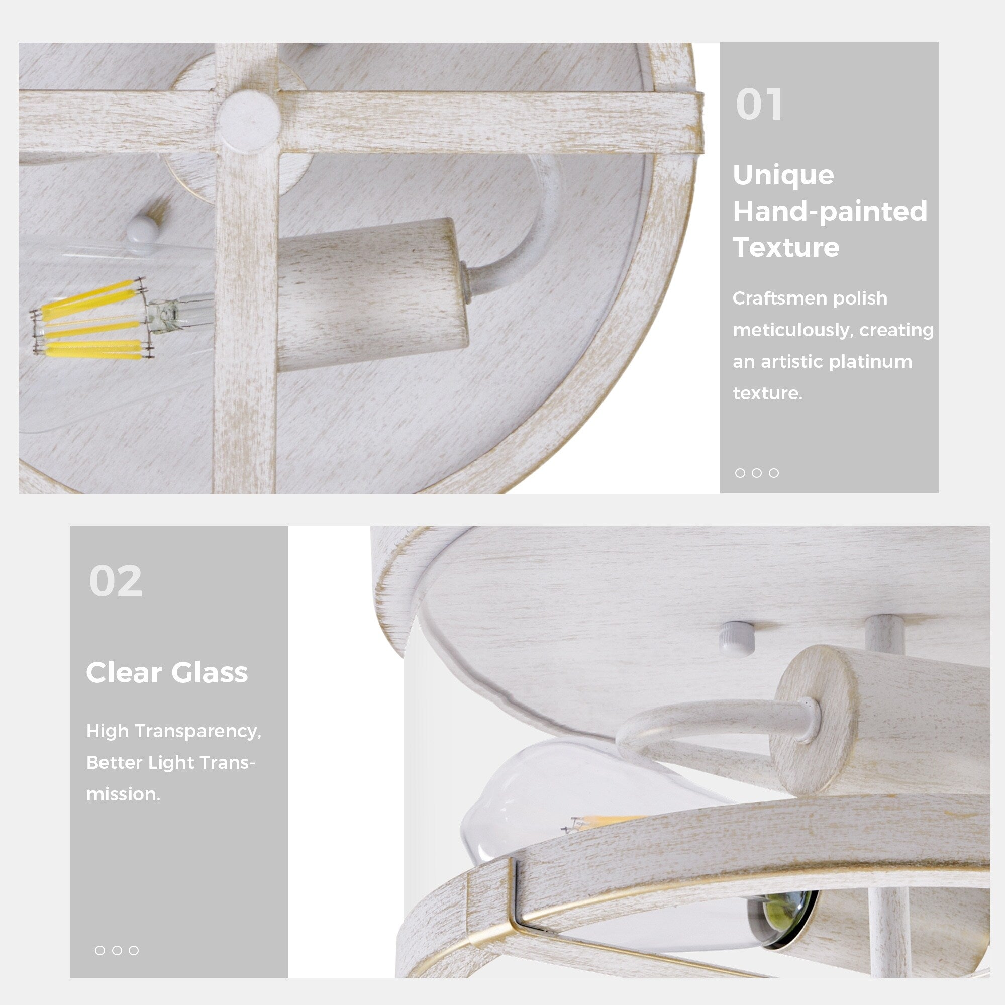 Plafonnier encastré à 2 lumières en verre transparent avec cadre en métal