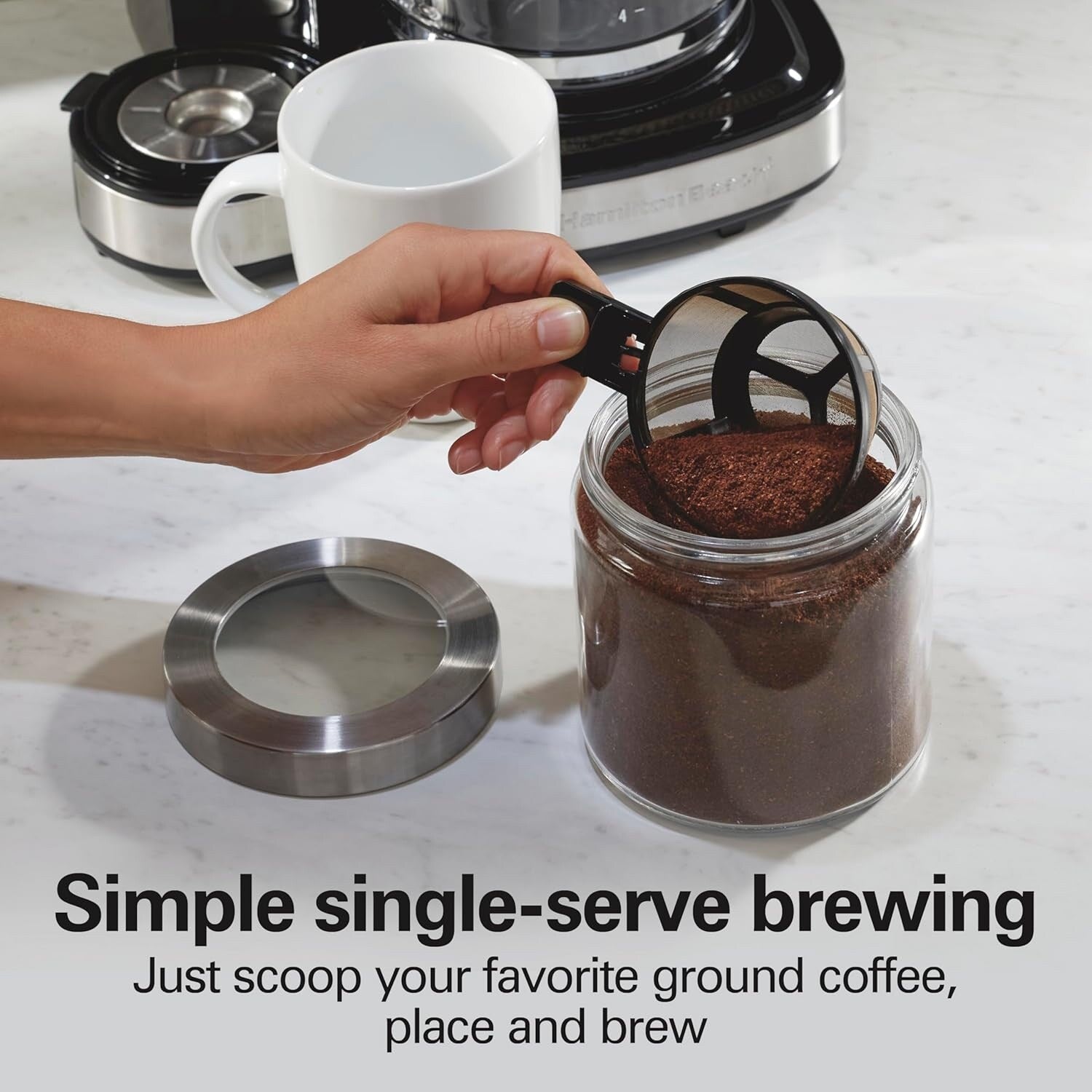 Cafetière 2 voies 12 tasses et doseur individuel, carafe en verre, pause et versement automatiques, noir