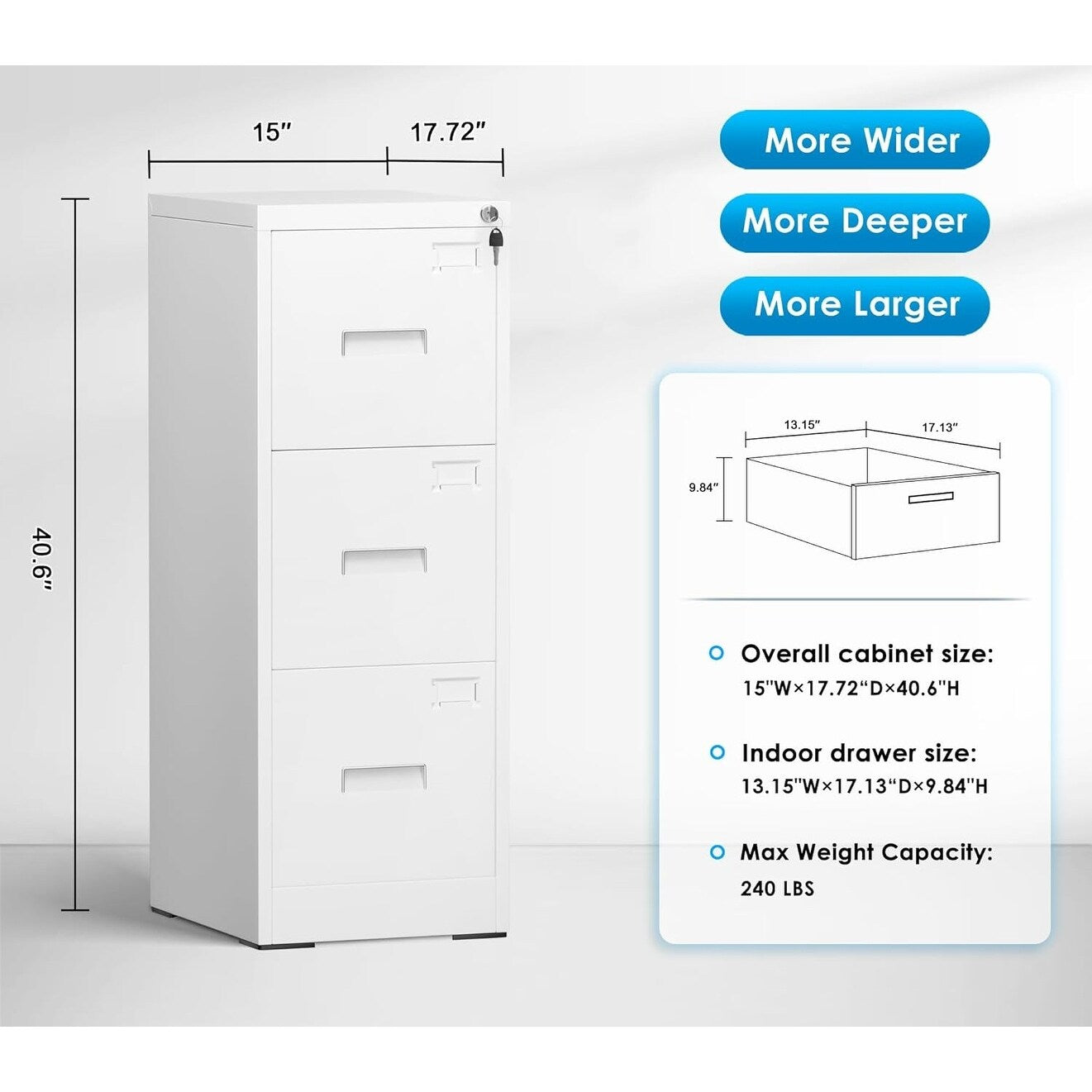 Classeur métallique verrouillable à 3 tiroirs pour bureau à domicile, armoire roulante entièrement assemblée