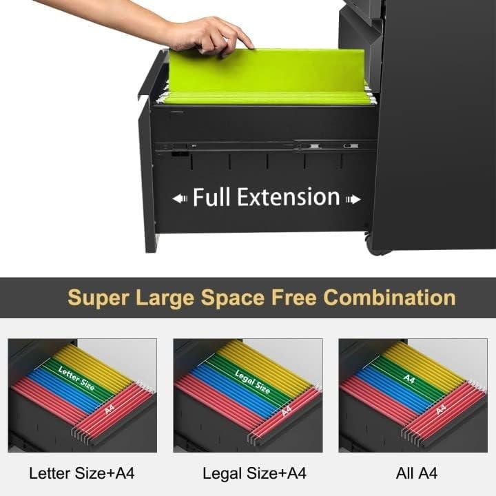 Classeur métallique verrouillable à 3 tiroirs pour bureau à domicile, armoire roulante entièrement assemblée