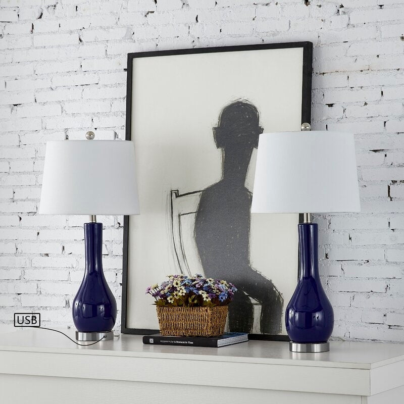 Ensemble de lampes de table en céramique 28,5 avec port USB (lot de 2)