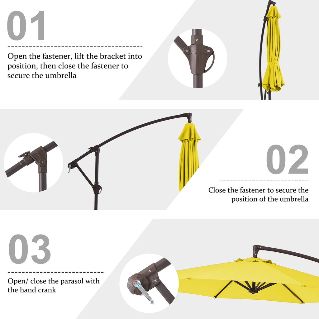 Parasol déporté suspendu à manivelle en acier de 10 pieds