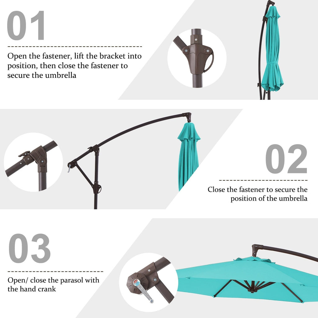 Parasol déporté suspendu à manivelle en acier de 10 pieds