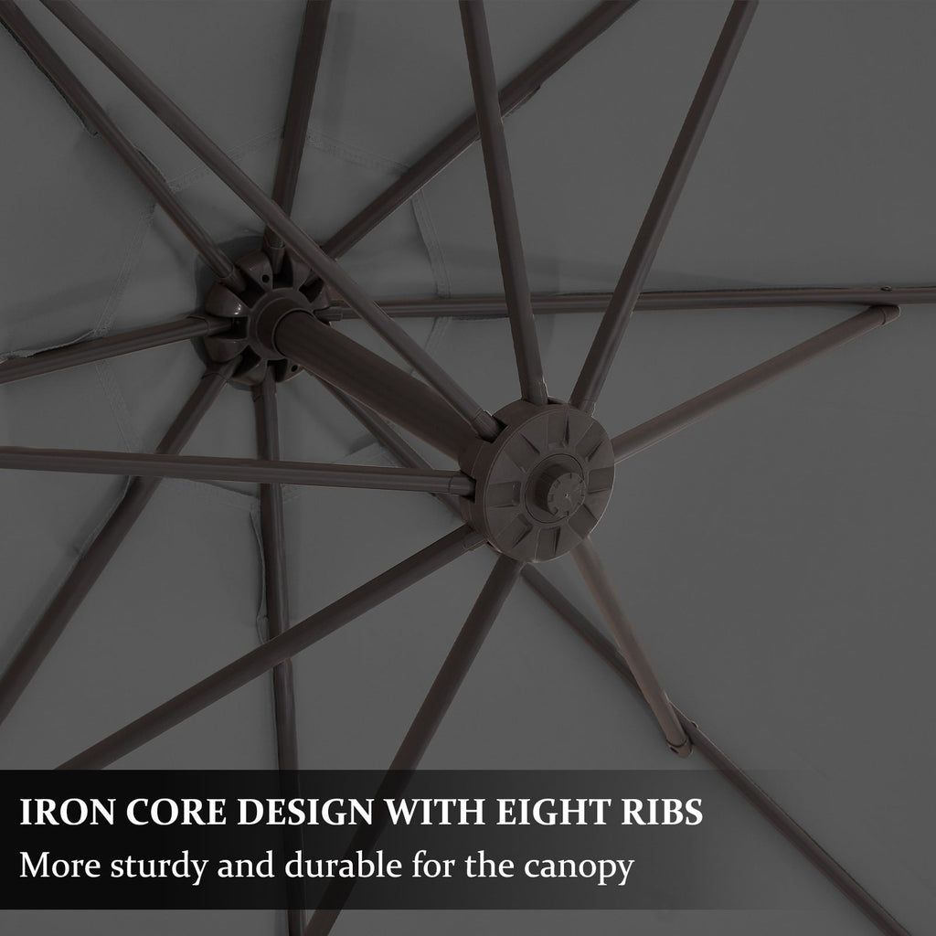 Parasol déporté suspendu à manivelle en acier de 10 pieds