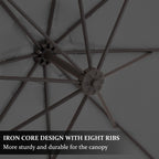 Parasol déporté suspendu à manivelle en acier de 10 pieds