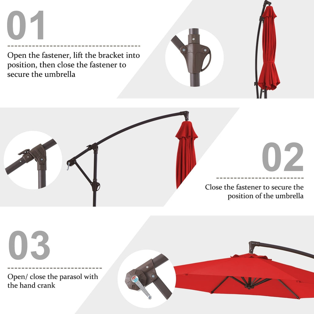 Parasol déporté suspendu à manivelle en acier de 10 pieds