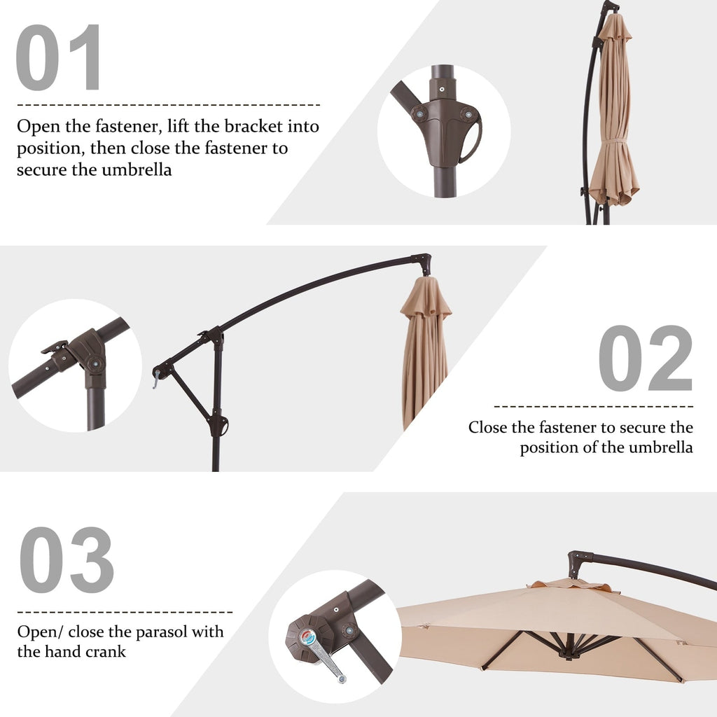 Parasol déporté suspendu à manivelle en acier de 10 pieds