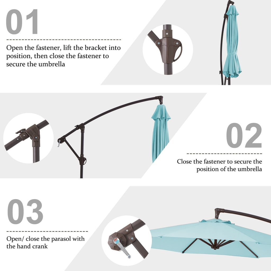 Parasol déporté suspendu à manivelle en acier de 10 pieds