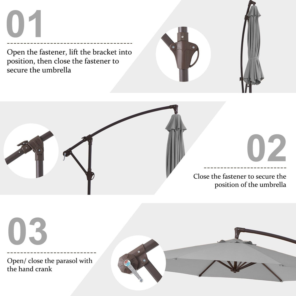 Parasol déporté suspendu à manivelle en acier de 10 pieds