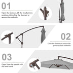 Parasol déporté suspendu à manivelle en acier de 10 pieds