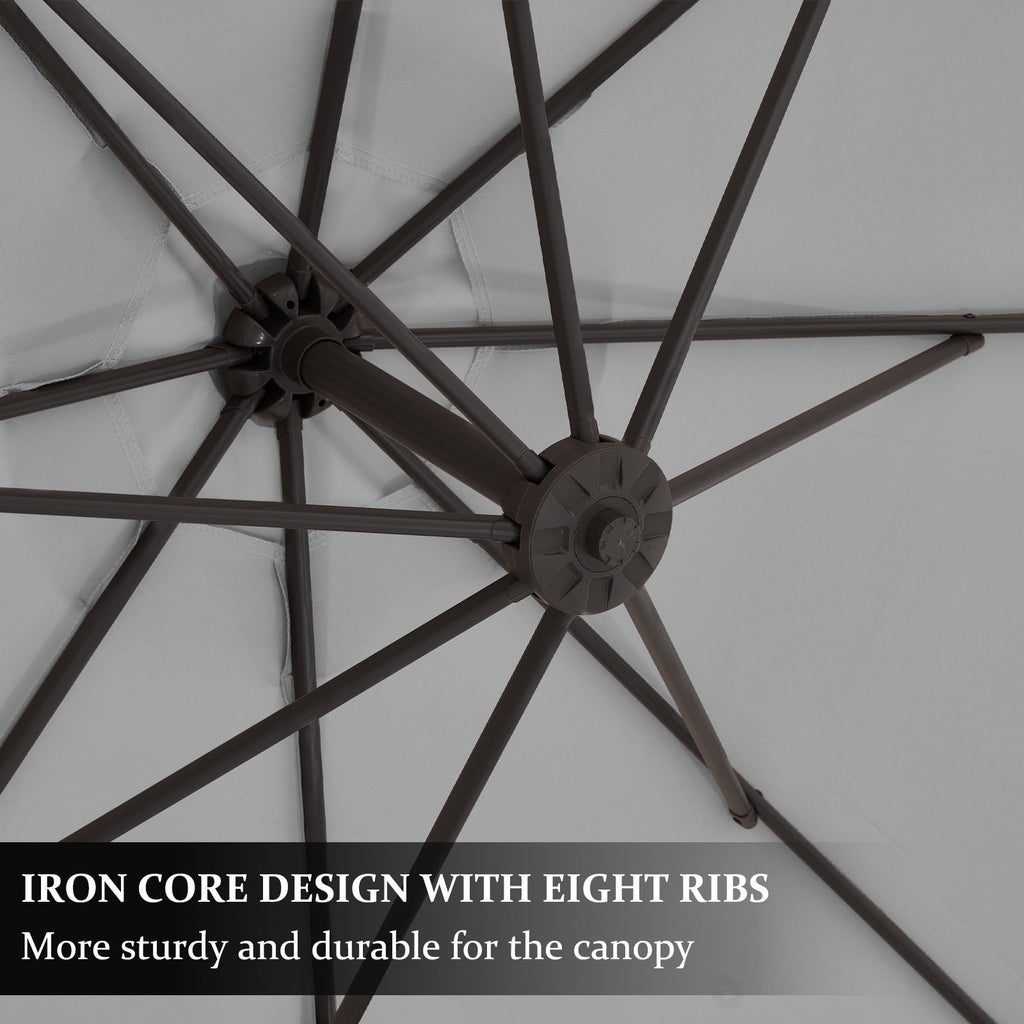 Parasol déporté suspendu à manivelle en acier de 10 pieds