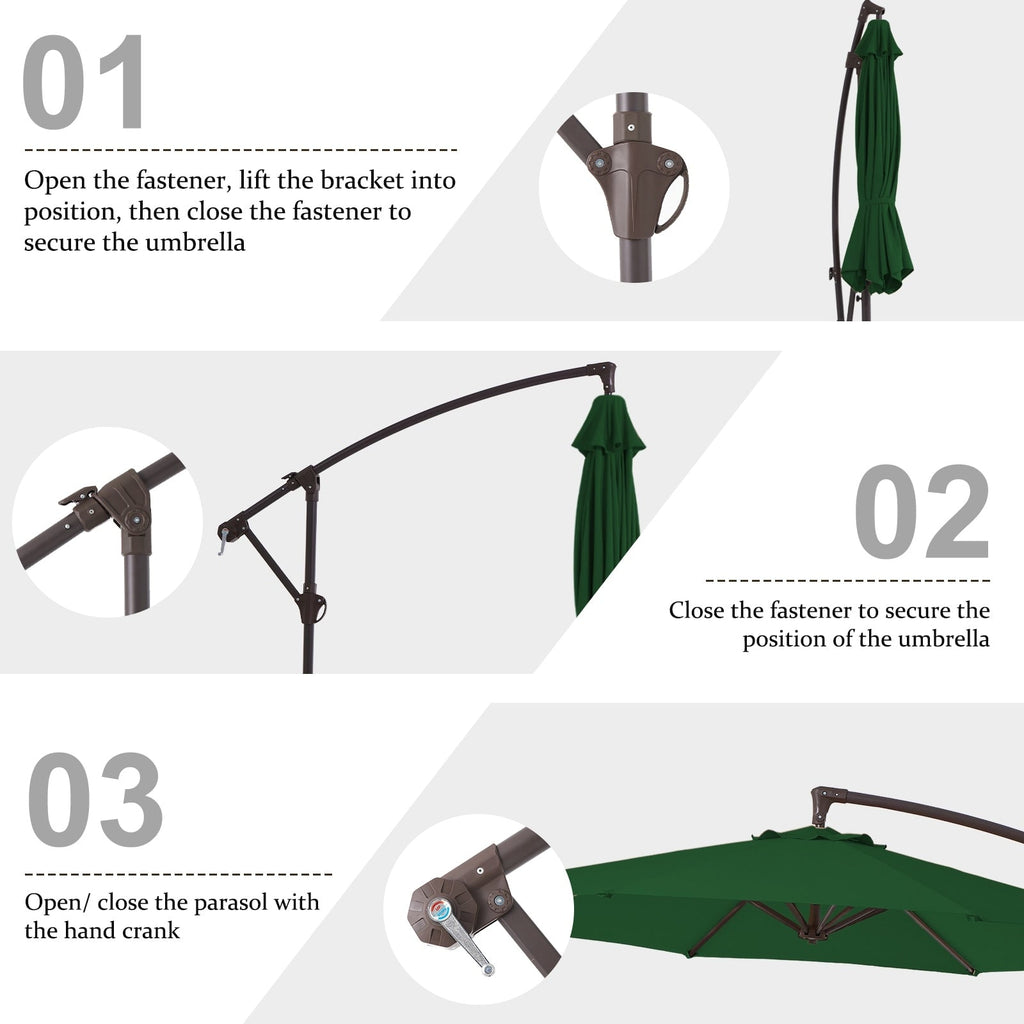 Parasol déporté suspendu à manivelle en acier de 10 pieds