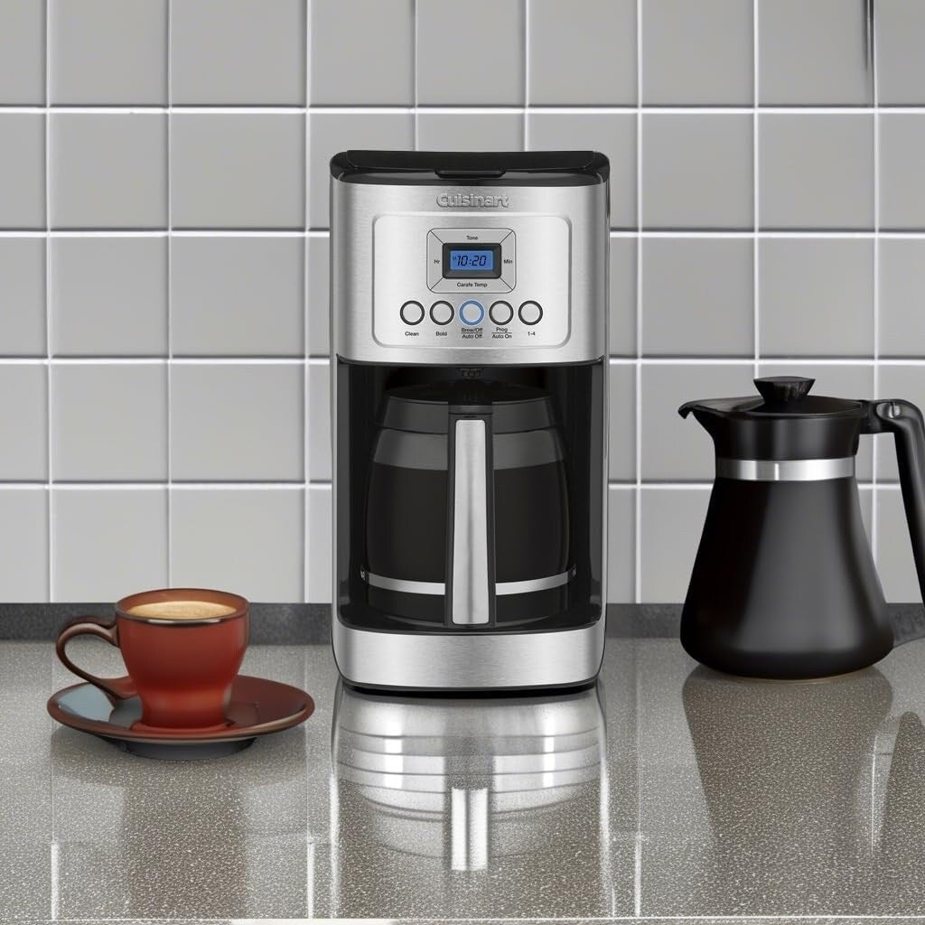 Cafetière 14 tasses en acier inoxydable, verseuse en verre, entièrement automatique, réglage de la force d'infusion