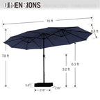 Parasol de marché extérieur rectangulaire à manivelle double face de 15 pieds, parasol de patio éclairé par LED solaire avec base incluse