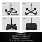 Parasol de marché extérieur rectangulaire à manivelle double face de 15 pieds, parasol de patio éclairé par LED solaire avec base incluse