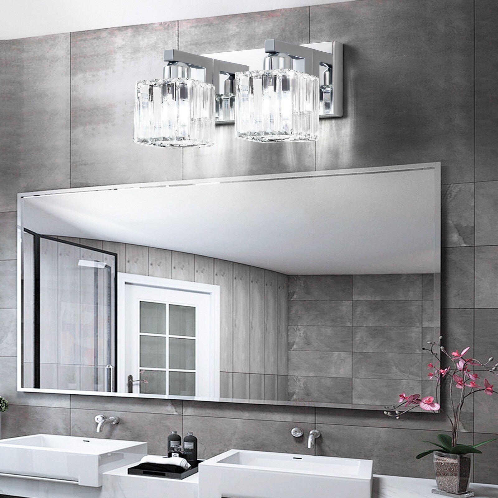 Applique murale de salle de bain 2/3/4/5 lumières avec abat-jour en cristal