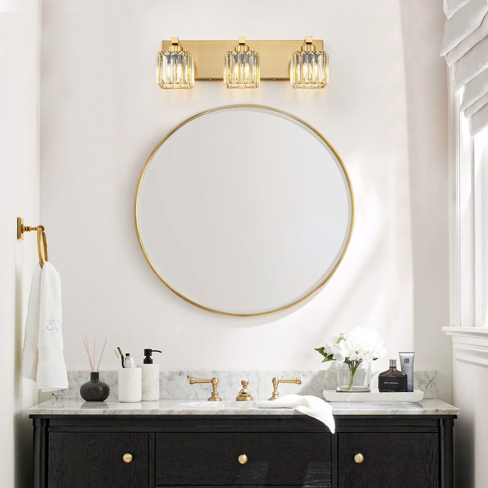 Applique murale de salle de bain 2/3/4/5 lumières avec abat-jour en cristal