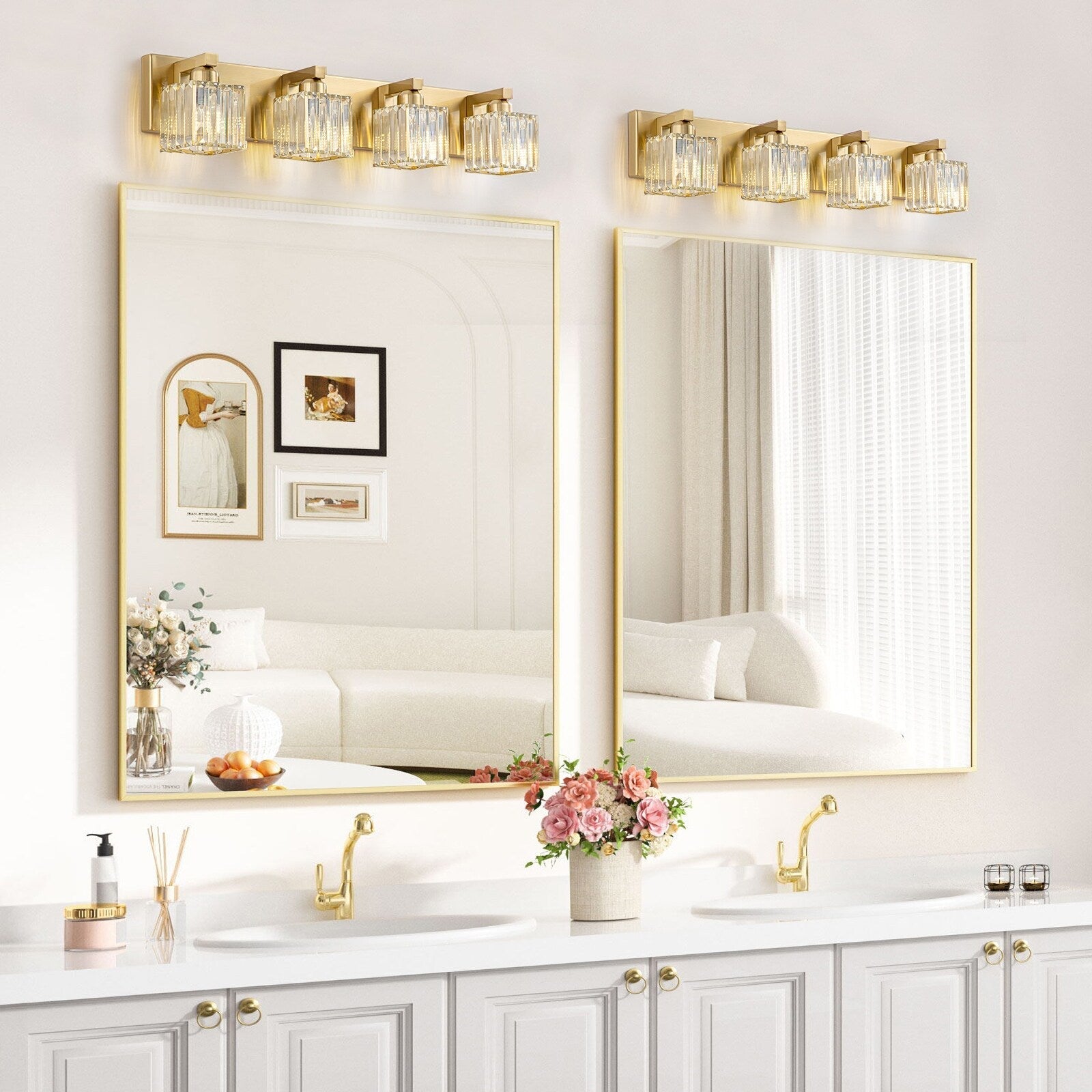 Applique murale de salle de bain 2/3/4/5 lumières avec abat-jour en cristal