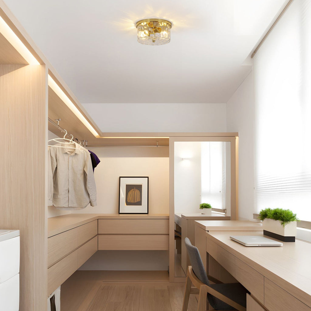 Plafonnier encastré à 2 lumières avec verre martelé transparent