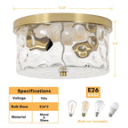 Plafonnier encastré à 2 lumières avec verre martelé transparent