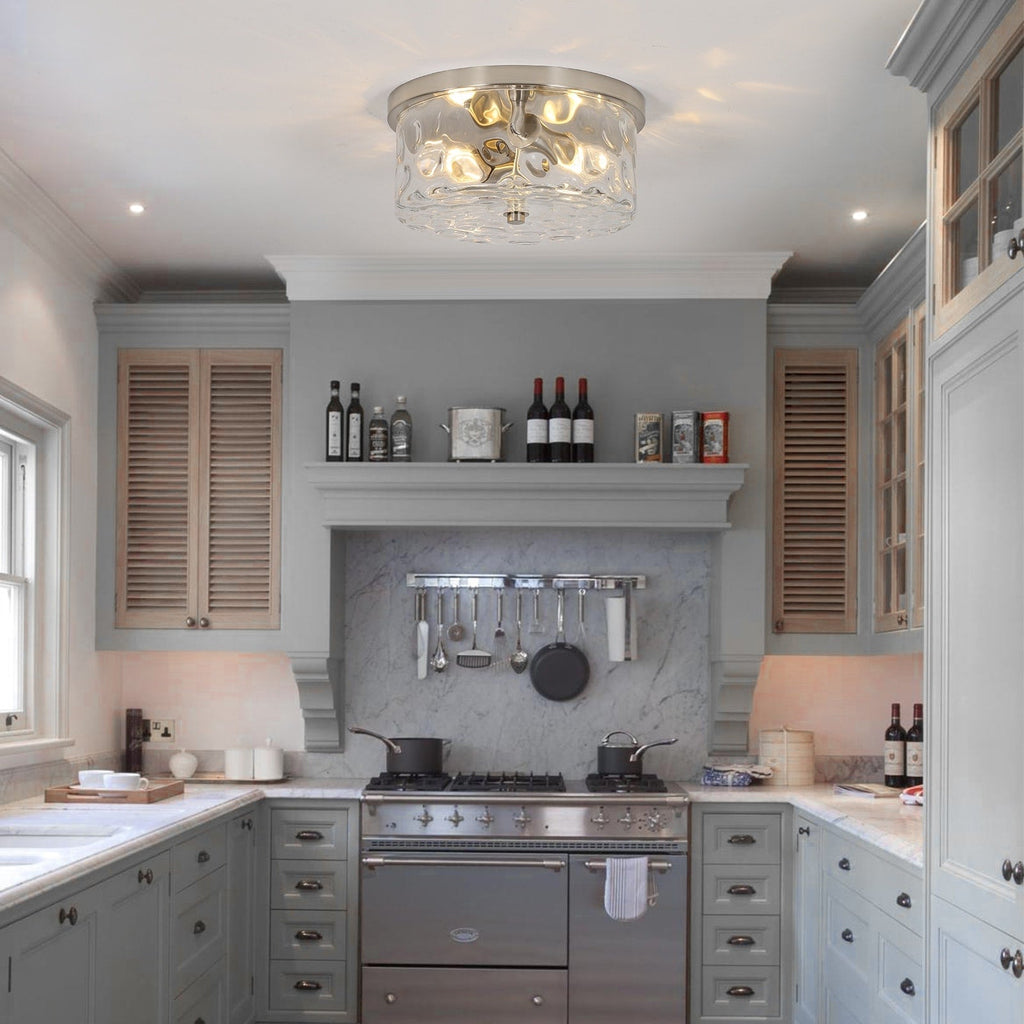 Plafonnier encastré à 2 lumières avec verre martelé transparent