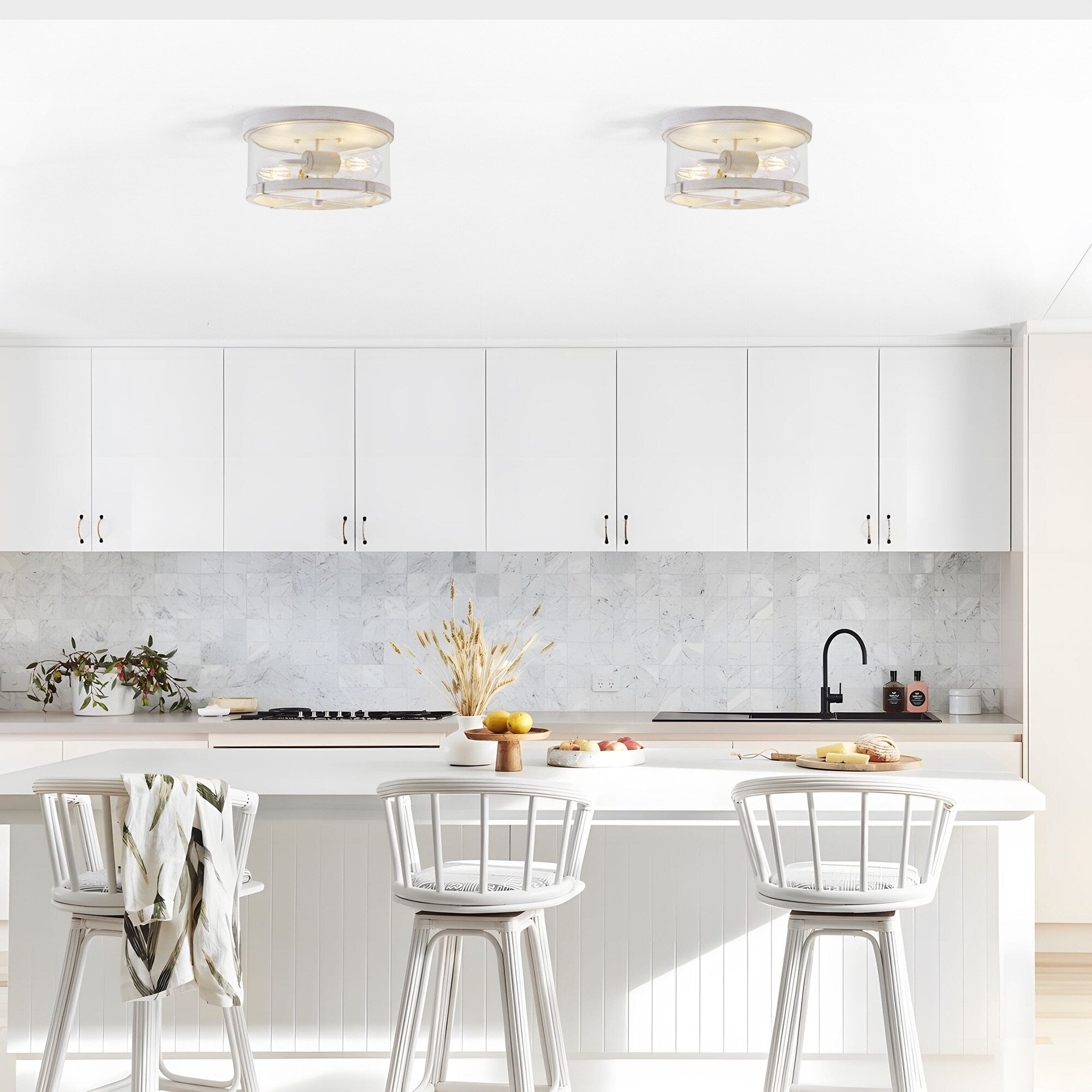 Plafonnier encastré à 2 lumières en verre transparent avec cadre en métal