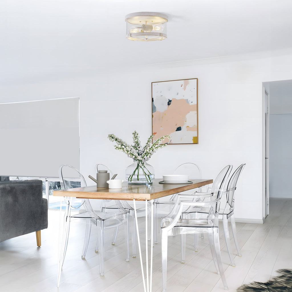 Plafonnier encastré à 2 lumières en verre transparent avec cadre en métal