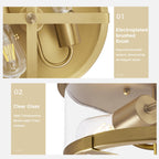 Plafonnier encastré à 2 lumières en verre transparent avec cadre en métal