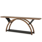 Console étroite à deux niveaux avec cadre semi-circulaire pour entrée, tables d'appoint de couloir grises