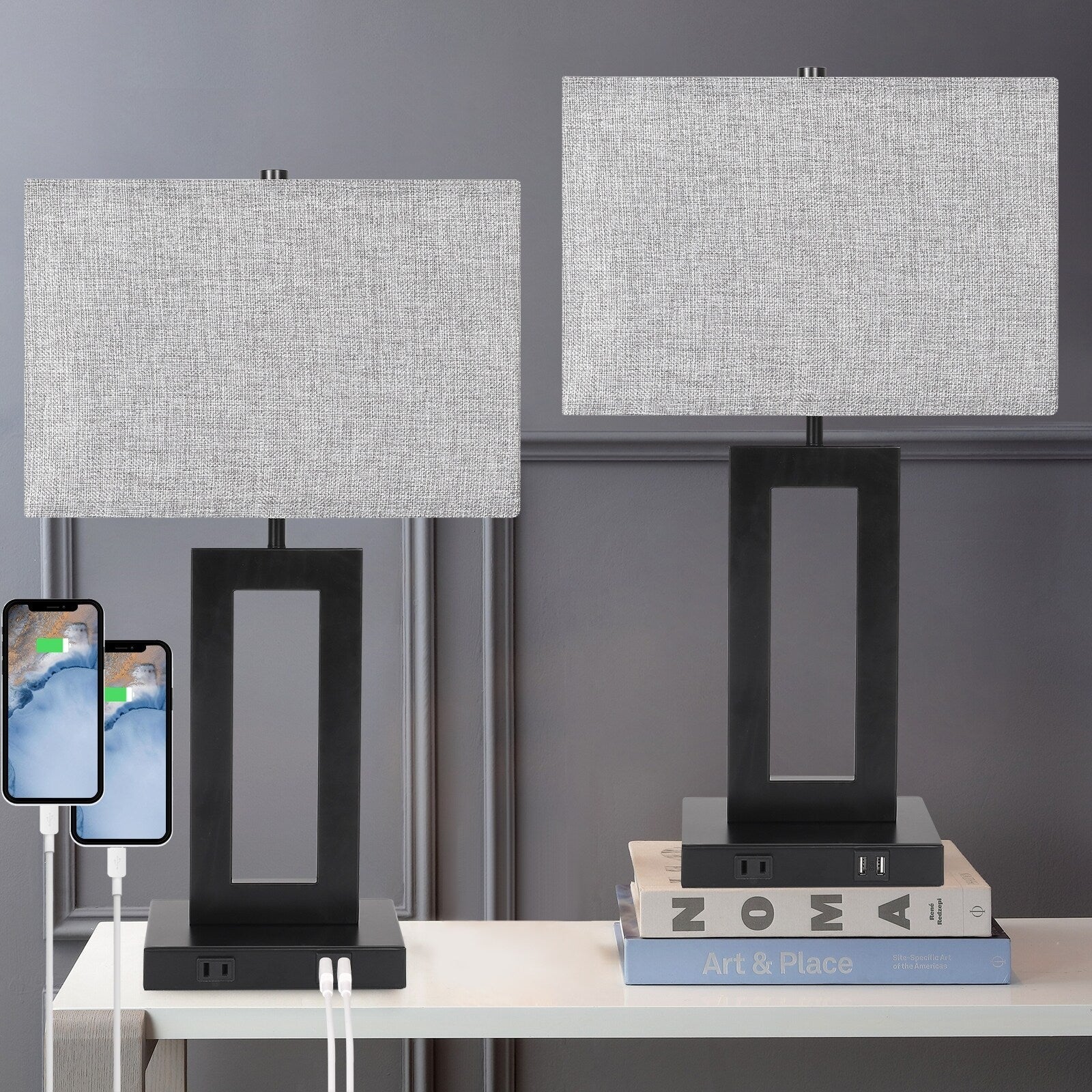 Ensemble de 22 lampes de table USB grises à commande tactile