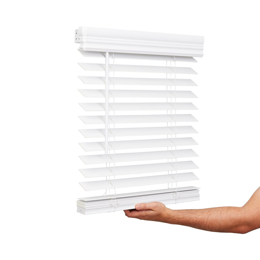 2 stores imitation bois sans fil - Blanc brillant