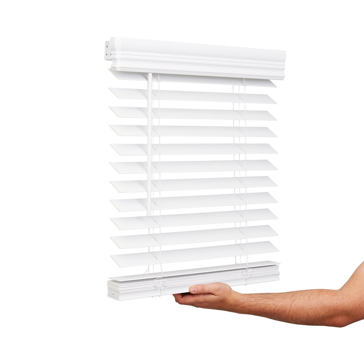 2 stores imitation bois sans fil - Blanc brillant