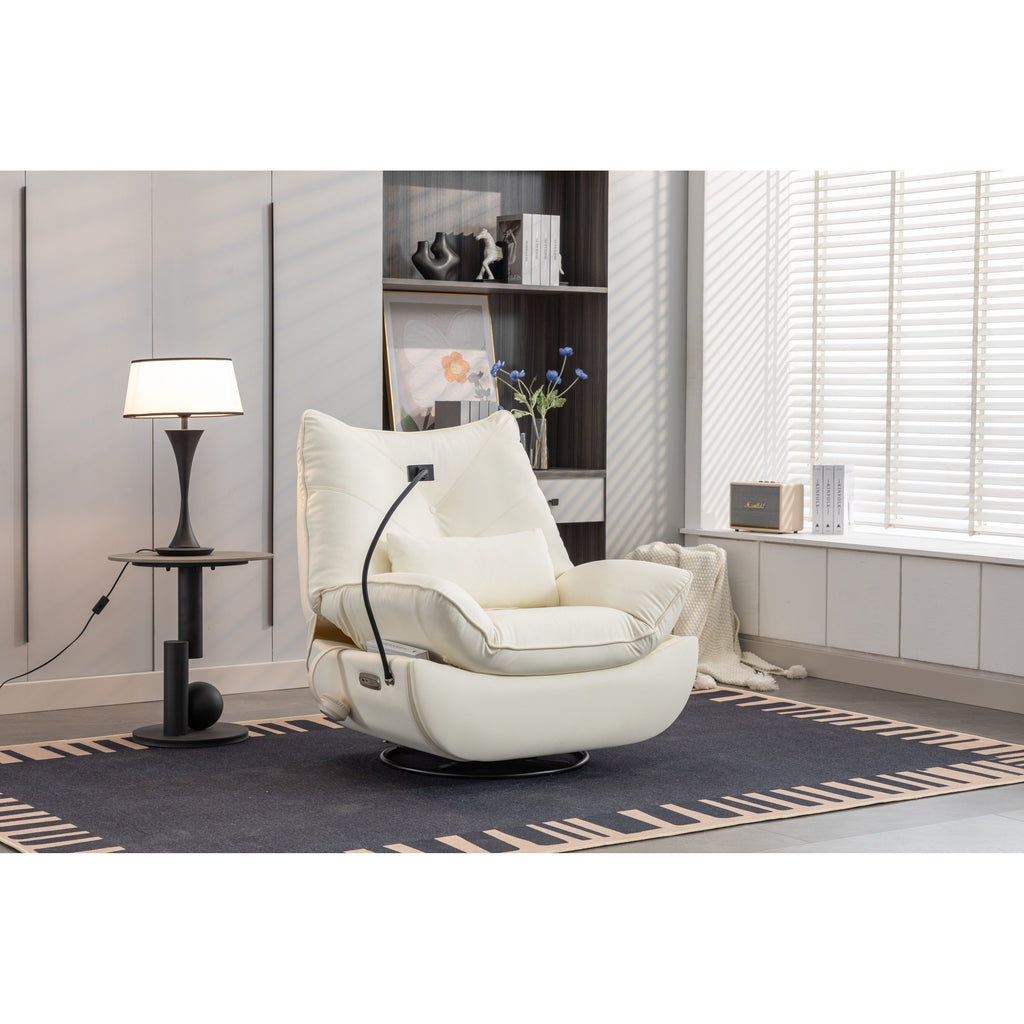 Fauteuil inclinable pivotant et électrique avec haut-parleurs Bluetooth, support de téléphone, ports de chargement USB et Type-C, rangement dissimulé des accoudoirs