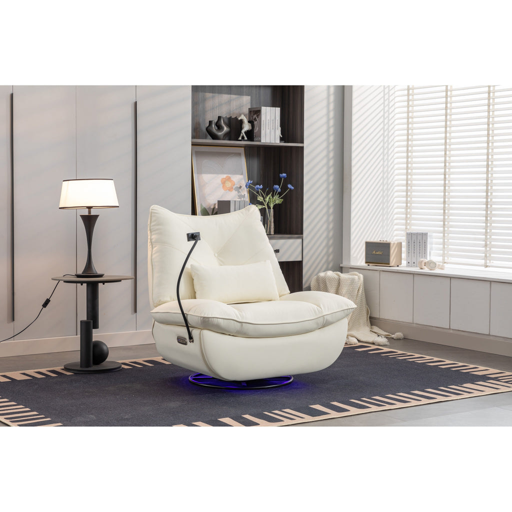 Fauteuil inclinable pivotant et électrique avec haut-parleurs Bluetooth, support de téléphone, ports de chargement USB et Type-C, rangement dissimulé des accoudoirs