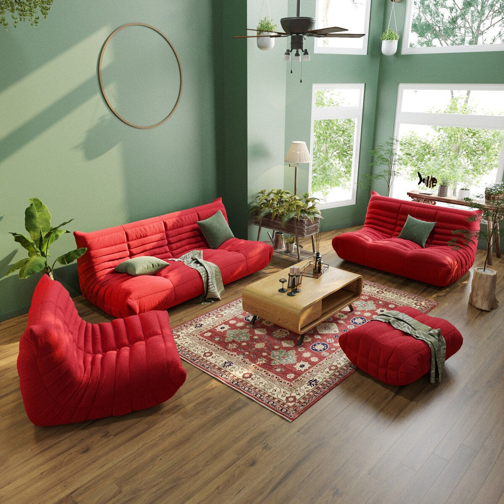 Ensembles de canapés-poufs en velours Teddy