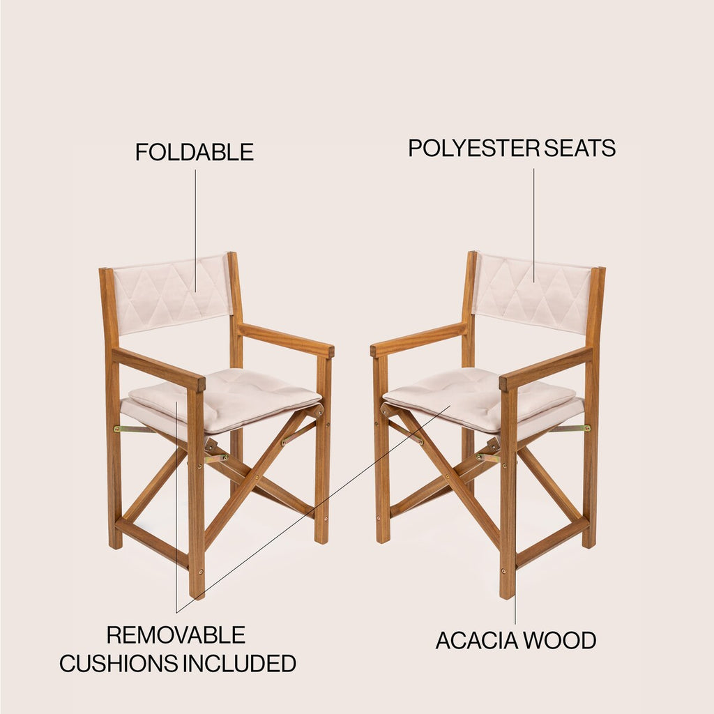 Chaise de réalisateur d'extérieur pliable en bois d'acacia, style Mid-Century, avec dossier matelassé en losanges et coussin, lot de 2 par JONATHAN Y