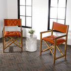 Chaise de réalisateur d'extérieur pliable en bois d'acacia, style Mid-Century, avec dossier matelassé en losanges et coussin, lot de 2 par JONATHAN Y