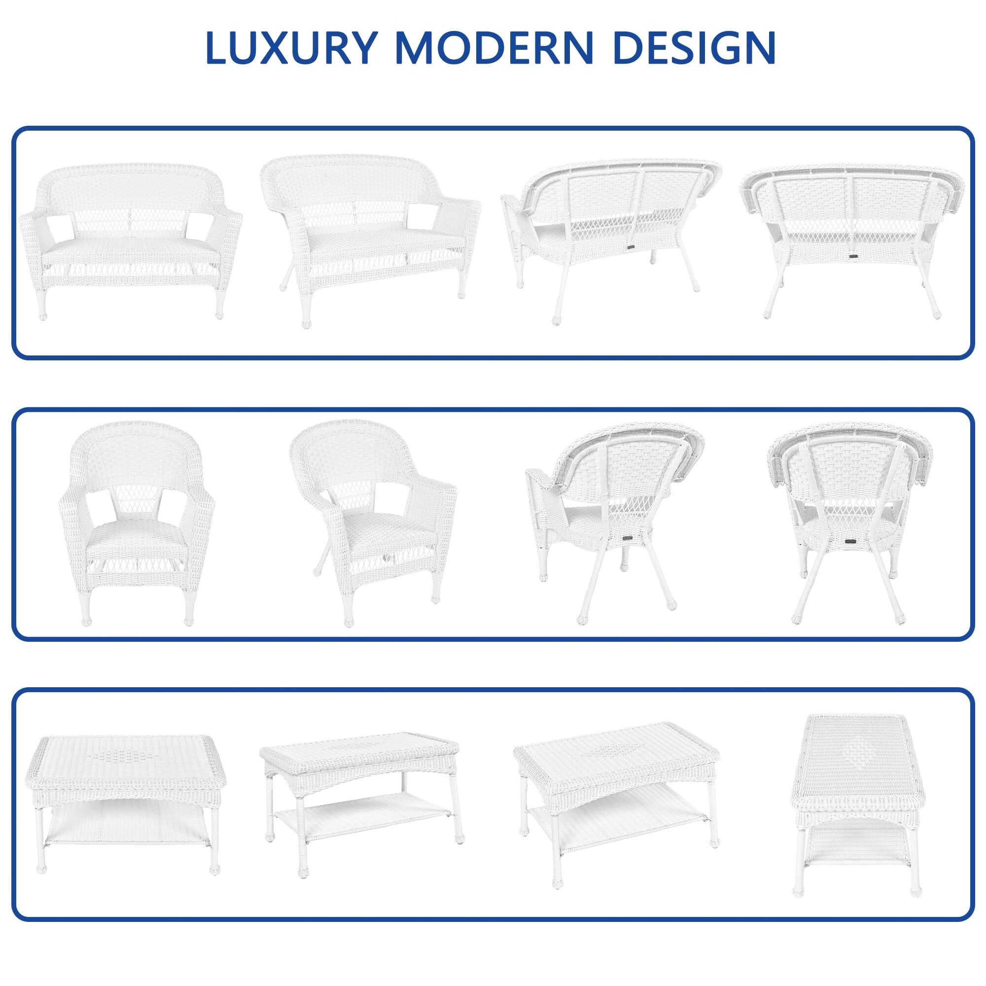 Ensemble de conversation 4 pièces pour patio en osier