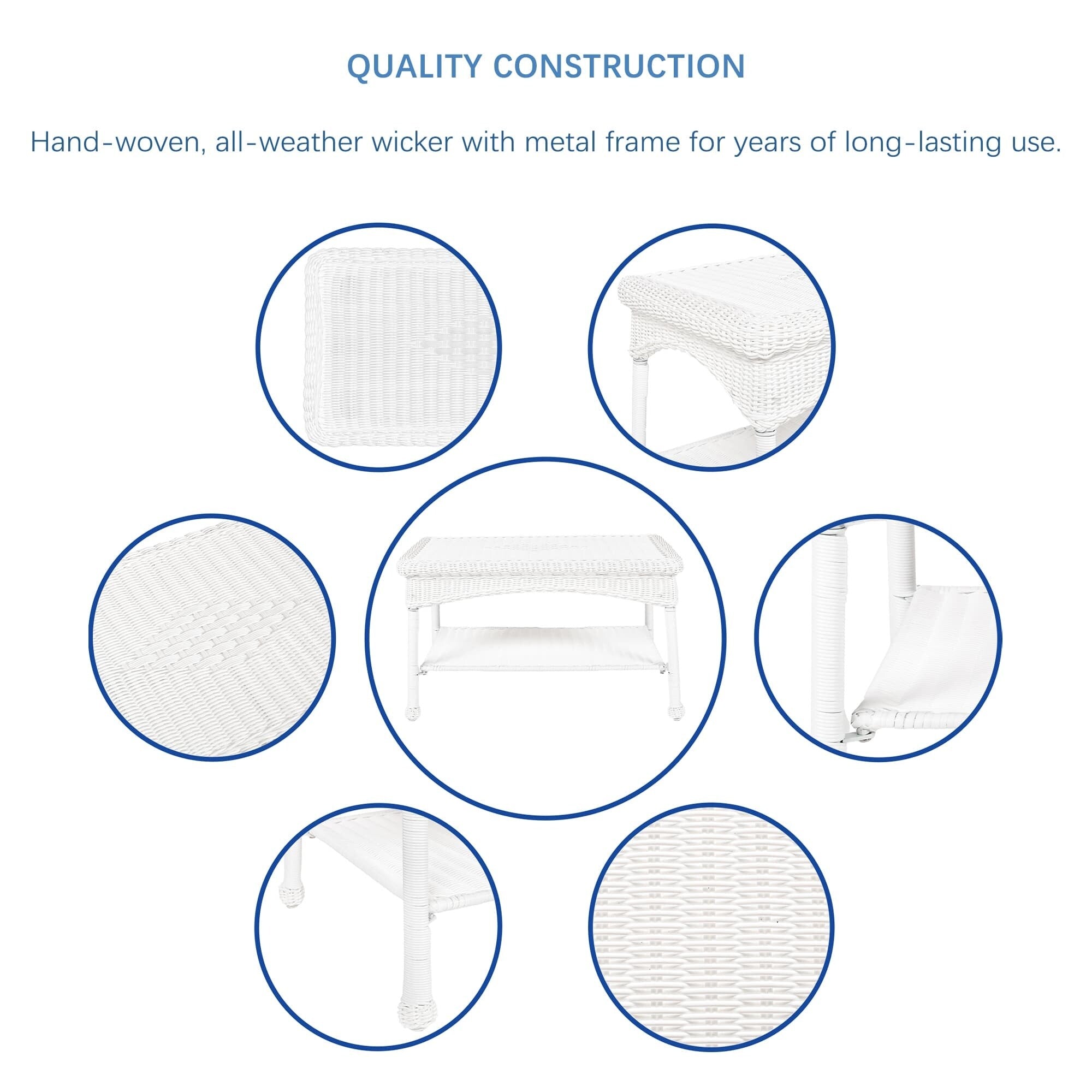 Ensemble de conversation 4 pièces pour patio en osier