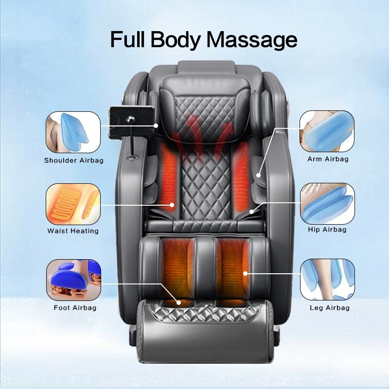 Fauteuil inclinable de massage à gravité zéro avec massage complet du corps, chauffage et audio Bluetooth intégré